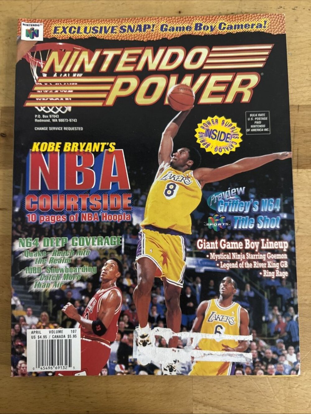 Nintendo Power Magazine Vol 107 April 1998 N64 NBA Kobe Bryant w/ Poster Iggys